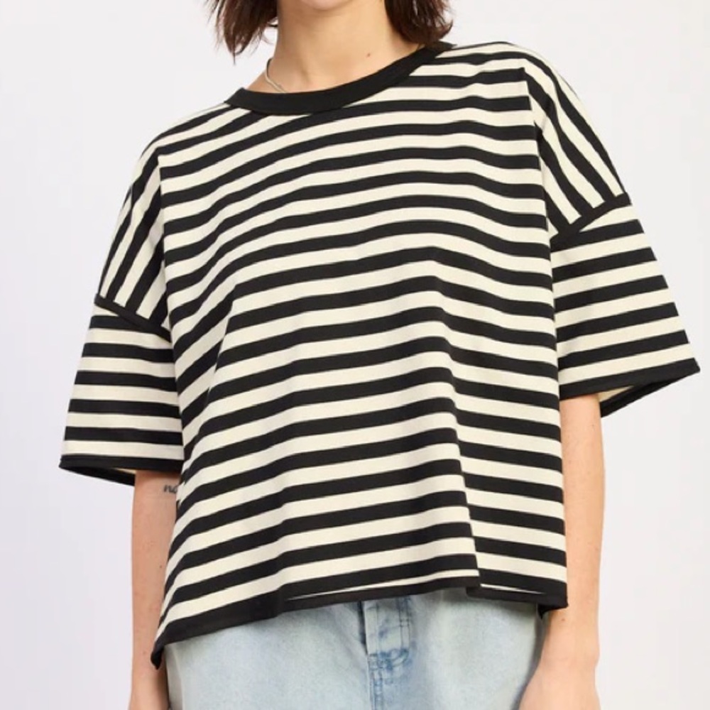 Striped Black and White Boxy Tee - Women